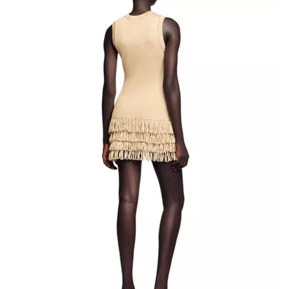 Sandro Gold Fringe Trim Mini Dress NEW - Picture 3 of 8
